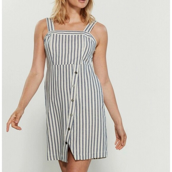 Sharagano Asymmetrical Button Striped Dress Blue Ivory Womens 10 Preppy Ret $119 - Picture 4 of 13